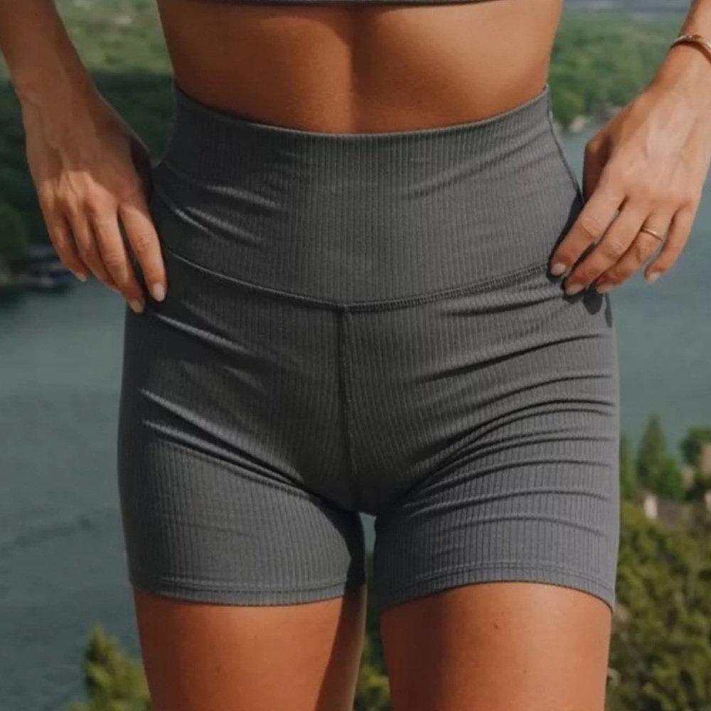 Daily Drills Ribbed Gray Biker Shorts